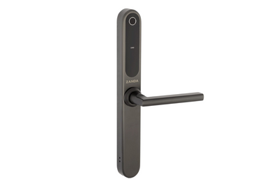 Product picture of the Zanda Stealth Smart Lock Longplates Graphite Nickel on a white background.