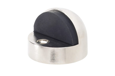 Product picture of the Brushed Nickel Raised Oval Door Stop on a white background.