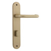 Iver Oslo Lever Handle on Oval Plate Privacy in Brushed Brass – Architectural brass door handle for luxury projects.