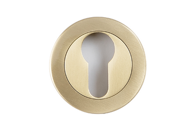 Product picture of the Apollo Design Round Euro Escutcheon 50mm Satin Brass on a white background.