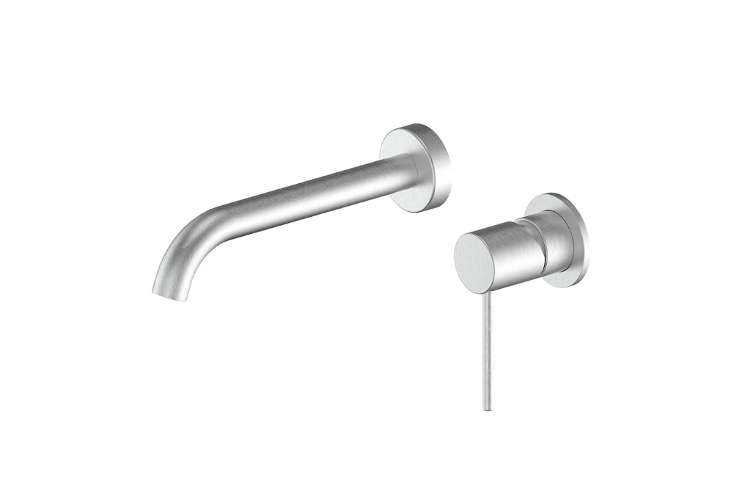 Gisele Wall Basin Mixer in Brushed Nickel – brushed stainless mixer for minimalist and modern bathroom design