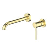 Gisele Wall Basin Mixer in Brushed Brass – brushed brass wall mixer tap for luxury architectural bathroom designs