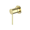 Gisele Shower Mixer in Brushed Brass – brushed brass compact mixer for modern architect-designed bathrooms