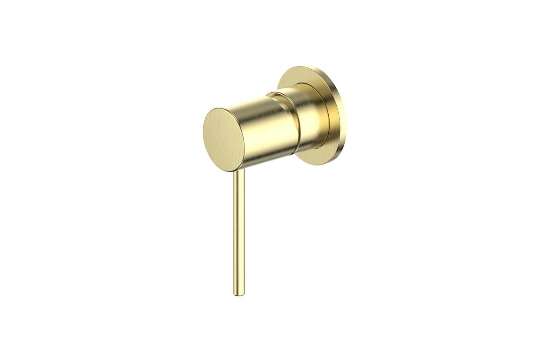 Gisele Shower Mixer in Brushed Brass – brushed brass compact mixer for modern architect-designed bathrooms