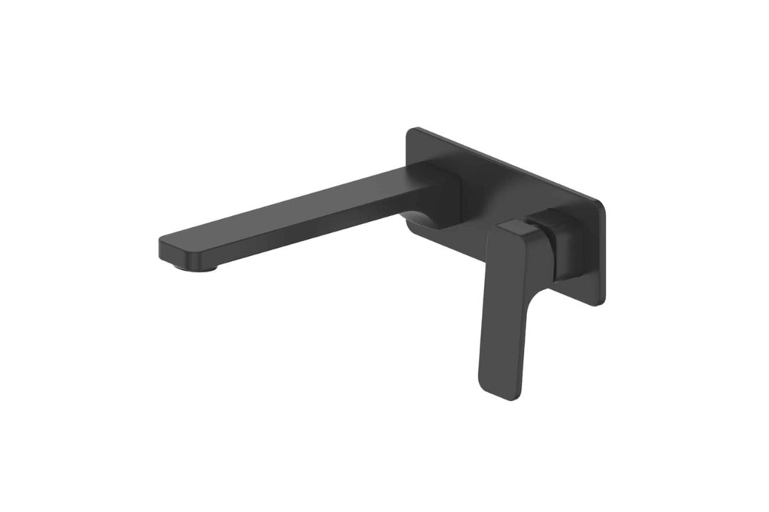 Swept Wall Basin Mixer with Faceplate in Matt Black – matt black wall basin mixer with 190mm spout for sleek architectural spaces