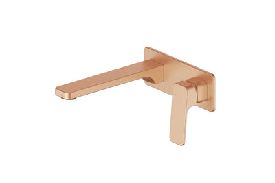 Swept Wall Basin Mixer with Faceplate in Brushed Copper – brushed copper wall basin mixer for contemporary bathrooms
