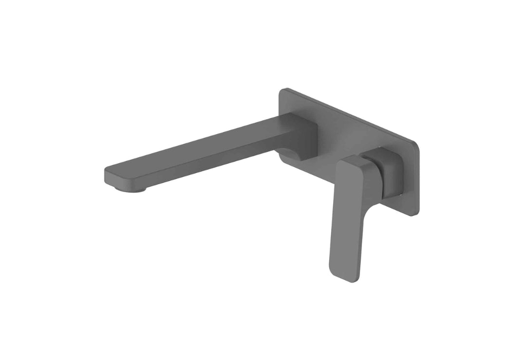 Swept Wall Basin Mixer with Faceplate in Gunmetal – gunmetal wall basin mixer tap with soft geometry for modern bathrooms