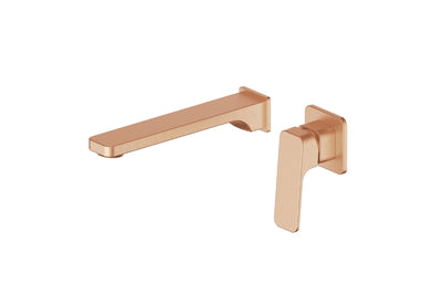 Swept Wall Basin Mixer in Brushed Copper – brushed copper wall mixer for architect-designed luxury bathrooms