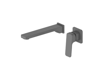 Swept Wall Basin Mixer in Gunmetal – gunmetal wall-mounted mixer tap for refined architectural bathrooms