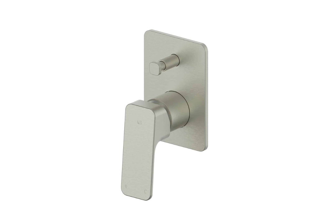Swept Shower/Bath Diverter Mixer in Brushed Nickel – brushed nickel soft square diverter tap for designer bathroom interiors