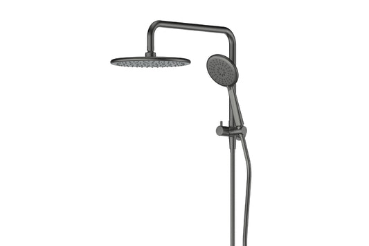 Rocco Short Twin Rail Shower in Gunmetal – gunmetal finish shower for sleek, high-end bathrooms
