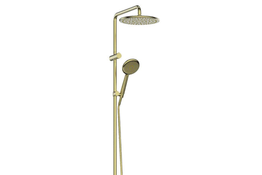Rocco Twin Rail Shower in Brushed Brass – brushed brass twin rail shower for luxury modern bathrooms
