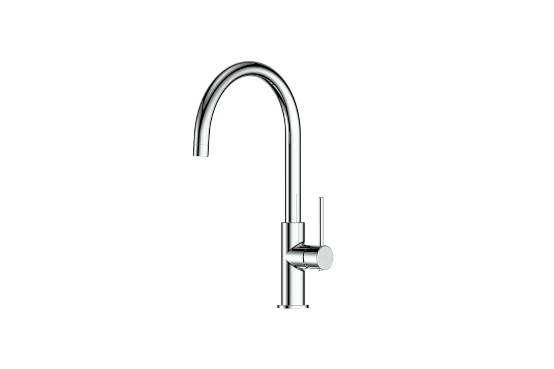 Maci Gooseneck Sink Mixer in Chrome Plate – chrome kitchen mixer with gooseneck design for contemporary spaces