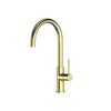 Maci Gooseneck Sink Mixer in Brushed Brass – luxury brass kitchen tap for architect-designed interiors