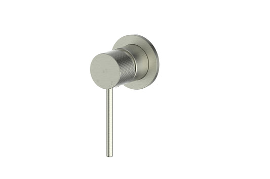 Mika Shower Mixer Trim Set with Mini Plate in Brushed Nickel – brushed nickel mixer trim with textured handle for modern bathrooms