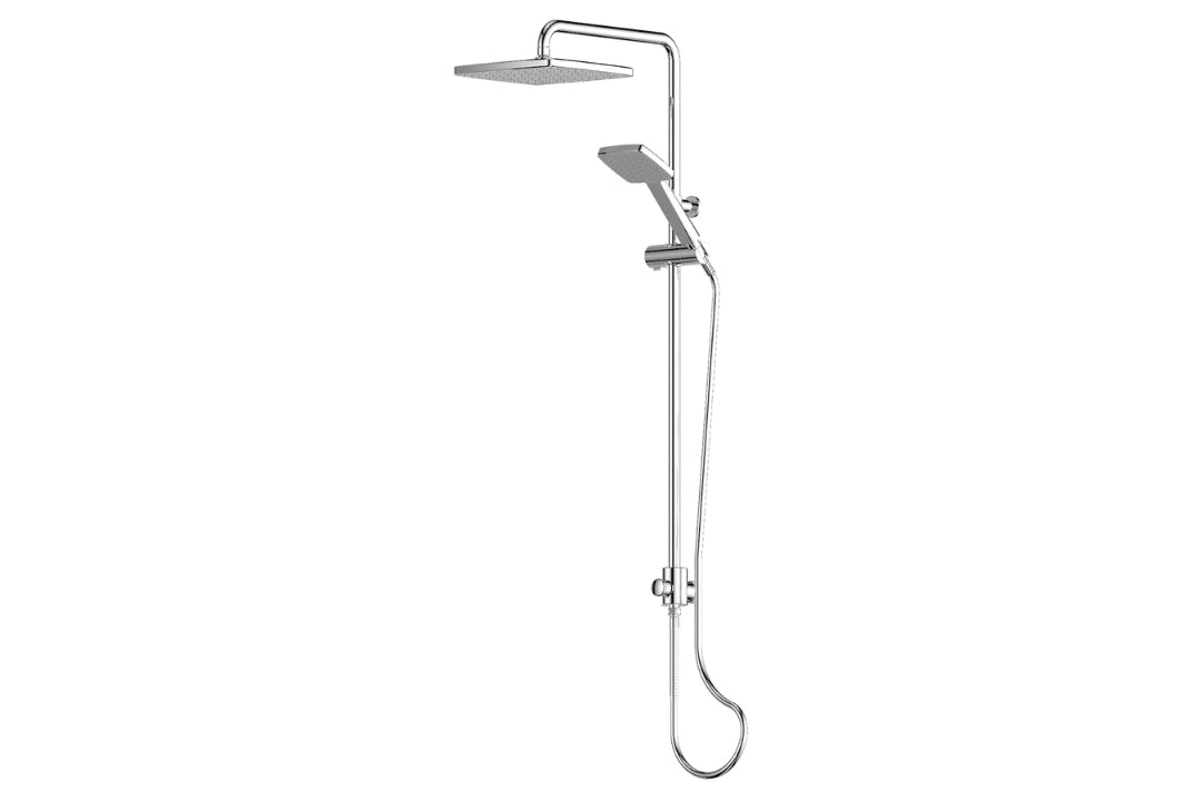 Glide Syntra RainBoost Twin Rail Shower in Chrome Plate – chrome square shower system with RainBoost technology