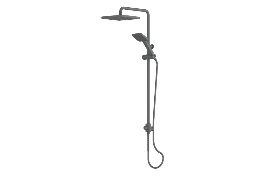 Glide Syntra RainBoost Twin Rail Shower in Gunmetal – premium gunmetal square twin rail shower for luxury bathrooms