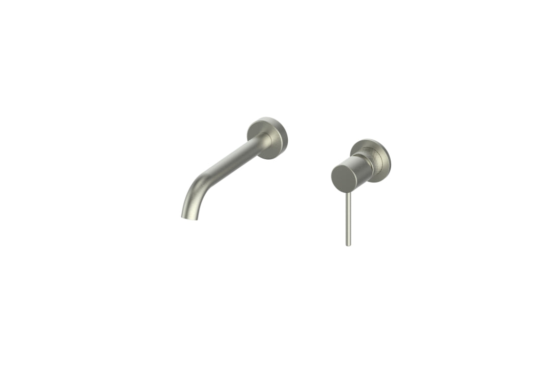 Tesora Wall Basin Mixer in Brushed Nickel – brushed nickel wall mixer tap for modern architect-designed bathrooms