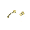 Tesora Wall Basin Mixer in Brushed Brass – brushed brass wall-mounted mixer for luxury architectural bathroom designs