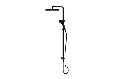 Lavish BubbleJET Twin Rail Shower in Matt Black – designer black shower system with overhead drencher