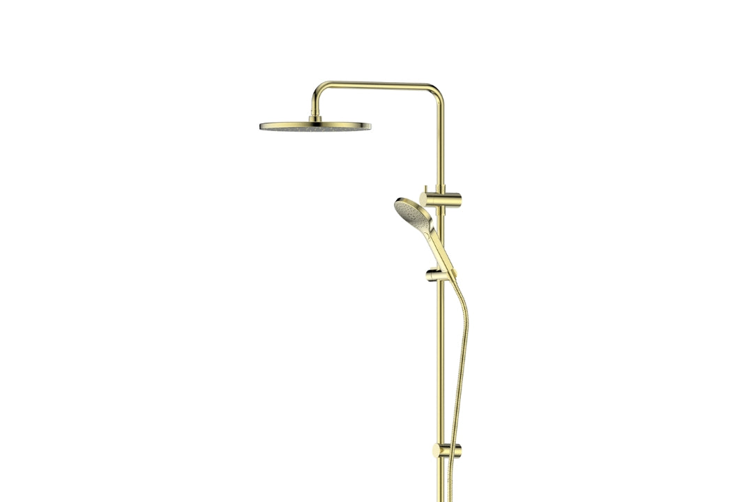 Ashmore Twin Rail Shower in Brushed Brass – brushed brass shower with BubbleJET® for luxury bathrooms