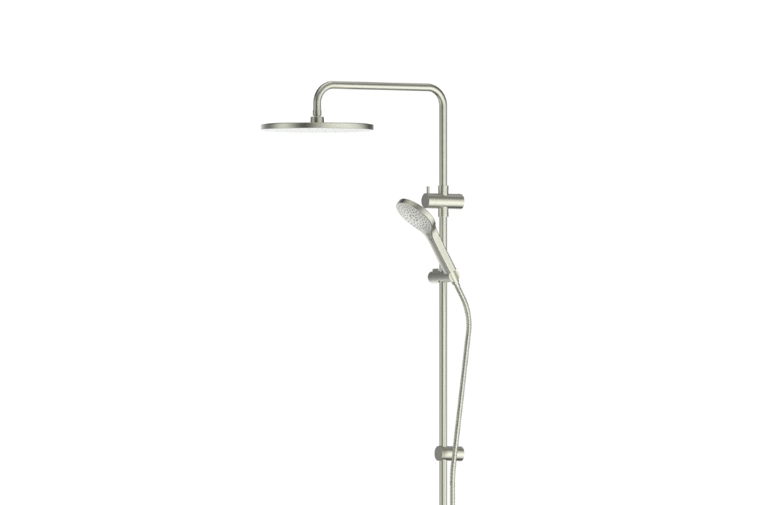 Ashmore Twin Rail Shower in Brushed Nickel – brushed nickel twin rail shower for spa-like modern interiors