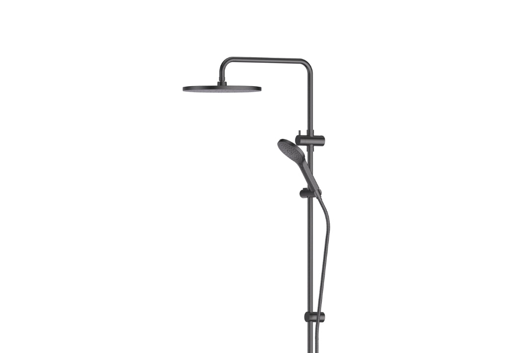 Ashmore Twin Rail Shower in Gunmetal – gunmetal architectural twin rail shower with BubbleJET® performance