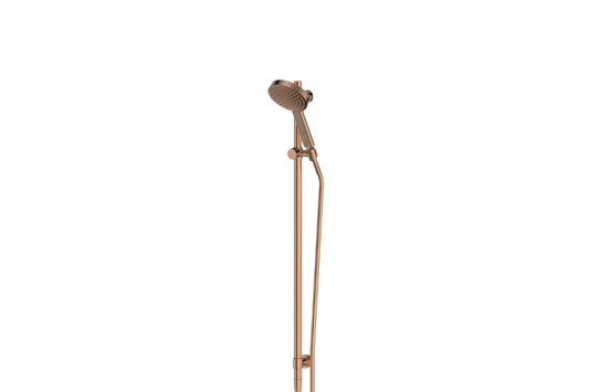 Lavish Brass Rail Shower in Brushed Copper – brushed copper designer shower for contemporary bathroom aesthetics