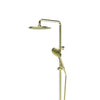 Lavish Brass Twin Rail Shower in Brushed Brass – brushed brass luxury shower for interior designers