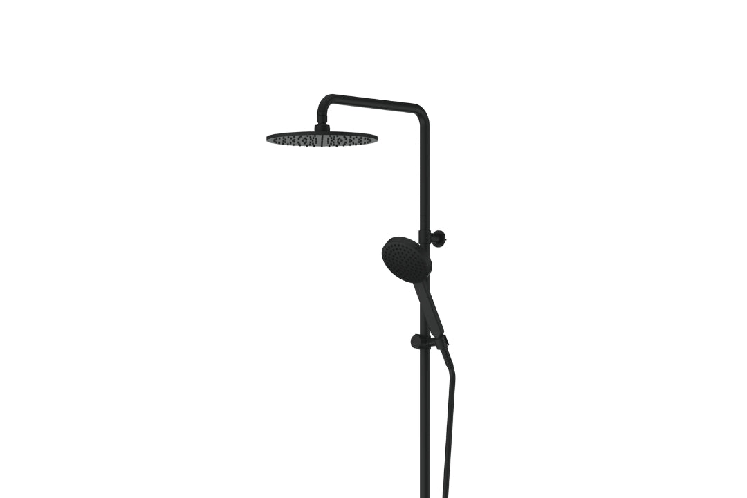Lavish Brass Twin Rail Shower in Matt Black – minimalist matt black shower for modern interiors
