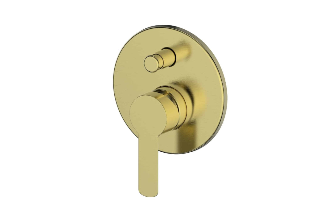 Astro II Shower/Bath Diverter Mixer in Brushed Brass – brushed brass diverter mixer for modern architectural bathrooms