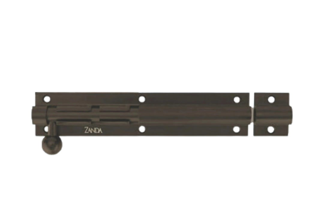 Product picture of the Zanda Graphite Nickel Heavy Duty Straight Barrel Bolt 150mm on a white background.