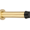 Product image of the Satin Brass Pencil Door Stop 85mm on a white background.