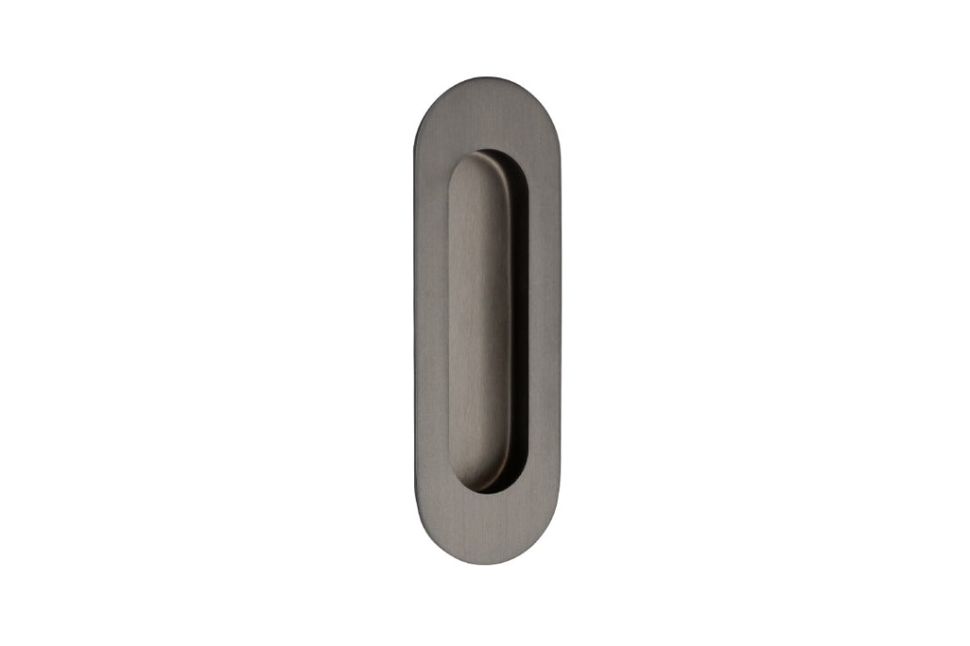 Product picture of the Duke Gun Metal Grey Flush Pull 120x40mm on a white background.