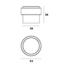 Black architectural line drawing with measurements of the Gun Metal Grey Round Floor Door Stop 38mm on a white background.
