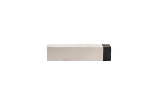 Product picture of the Brushed Nickel Square Wall Mount Door Stop on a white background.