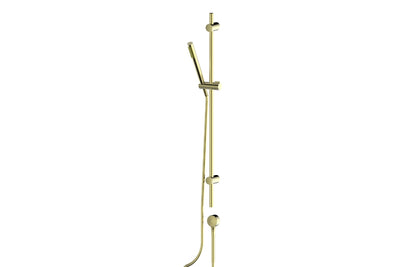 Rocco Pin Rail Shower in Brushed Brass – brushed brass pin rail shower with slim handset for designer bathrooms