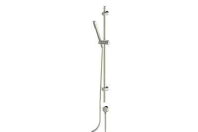 Rocco Pin Rail Shower in Brushed Nickel – brushed nickel shower with minimalist style for modern interiors