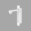 Product picture of the White Sliding Door Edge Pull in the open position on a grey background.