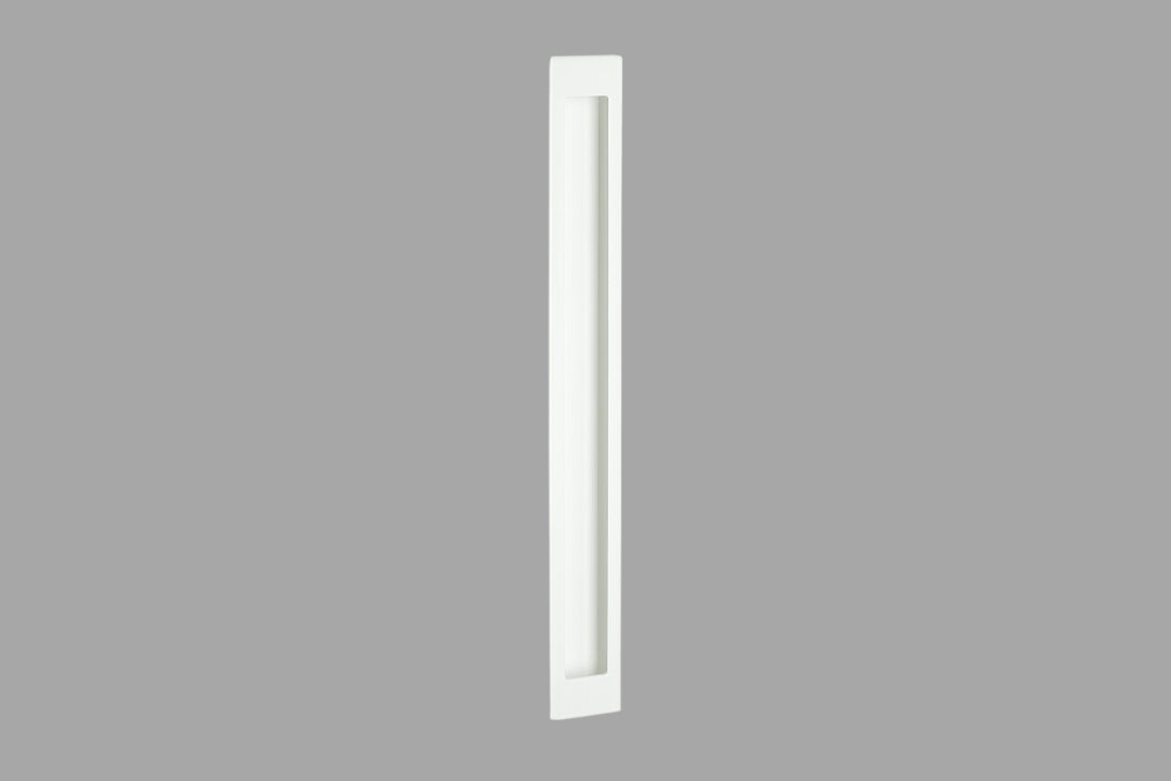 Product picture of the Zanda 300mm White Flush Pull on a grey background.