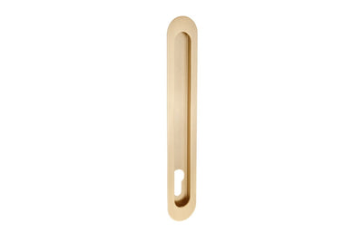 Product image of the Zanda Duke Satin Brass Flush Pull Euro 250x40mm on a white background.