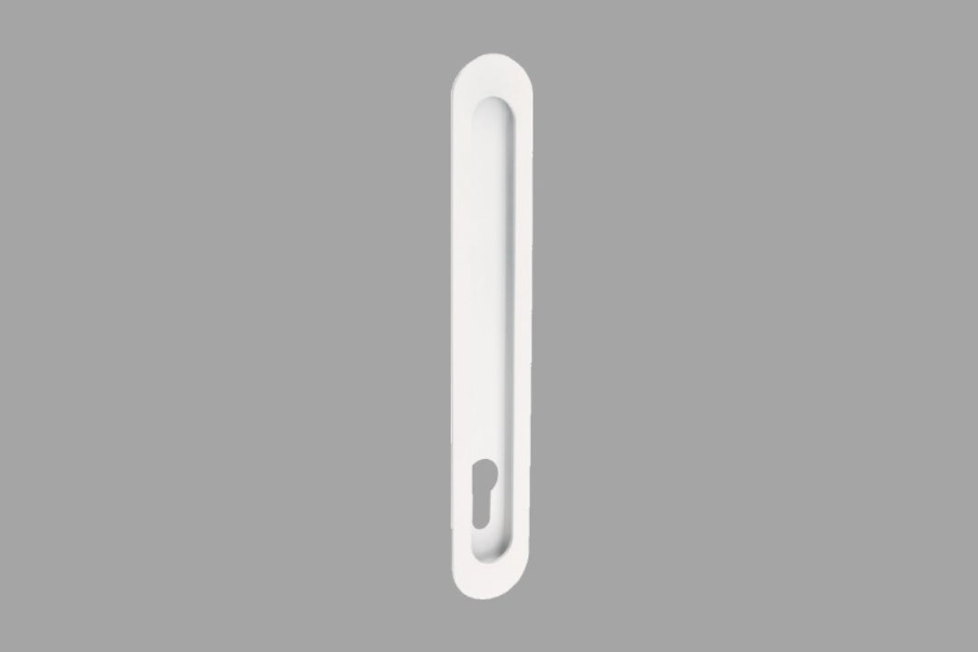 Product image of the Zanda Duke White Flush Pull Euro 250x40mm on a grey background.
