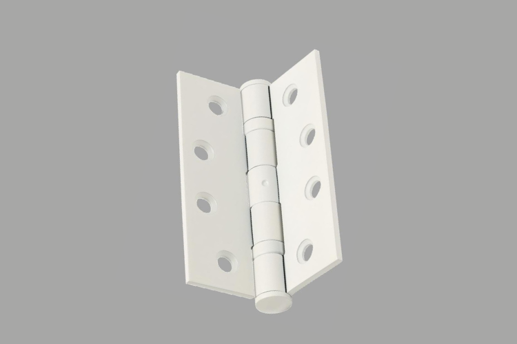 Product picture of the Ball Bearing Hinge White 100x75mm on a grey background.