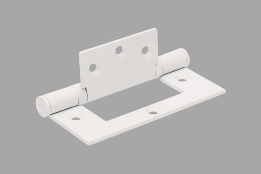 Product picture of the White Fast Fix Bearing Hinge on a grey background.