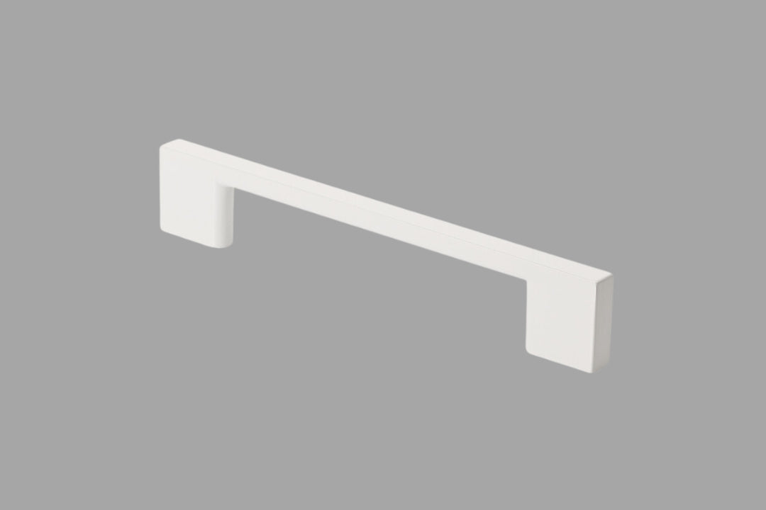 Product image of the 6337 White Cabinet Handle on a grey background.