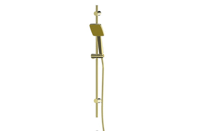 Glide Syntra RainBoost Rail Shower in Brushed Brass – brushed brass square rail shower for luxury architectural bathrooms