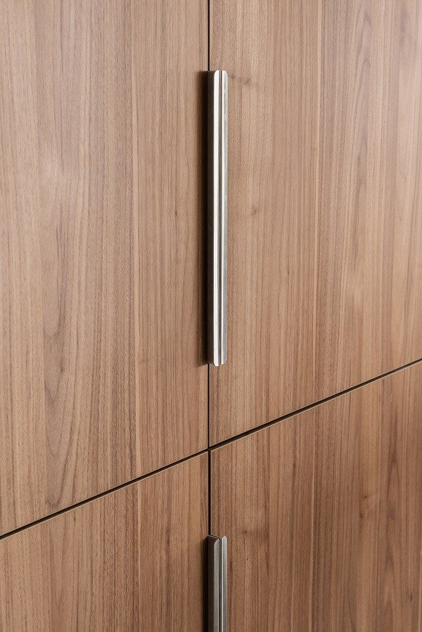 Insitu image of the Brushed Nickel Lip Pull installed on wooden cabinetry.