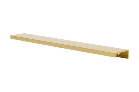 Product image for the Zanda Delta Elite Cabinet Lip Pull Handle 300mm Satin Brass 6821.SB on a white background.