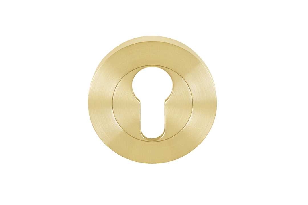 Product picture of the 7020.2.SB Round Euro Escutcheon Pair 55mm in Satin Brass on a white background.