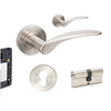 Product image of the Zanda Apollo Door Handle on Round Rose Brushed Nickel 60mm Key/Key Entry Set on a white background.